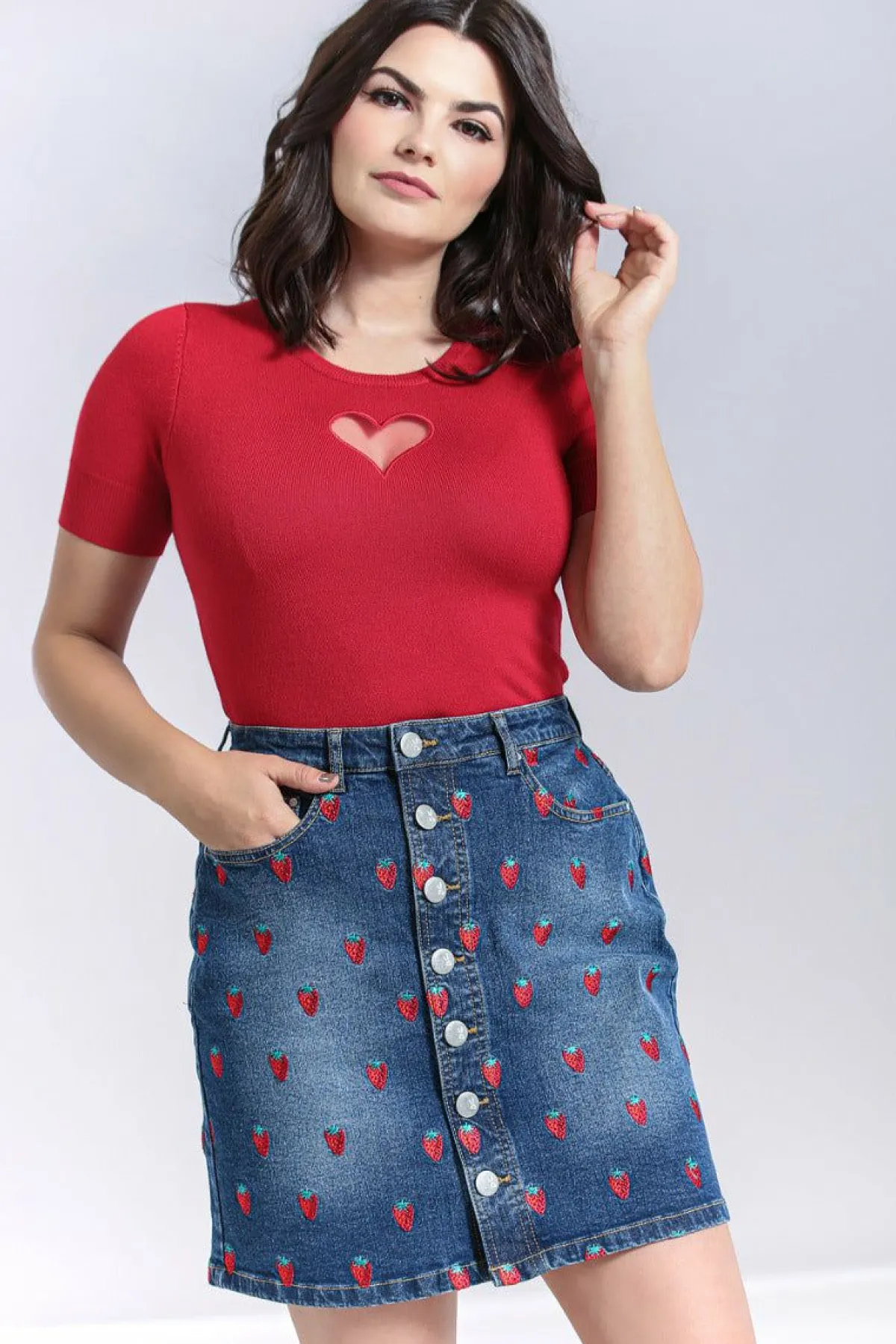 Women Hell Bunny Skirts<Strawberry Denim Mini Skirt