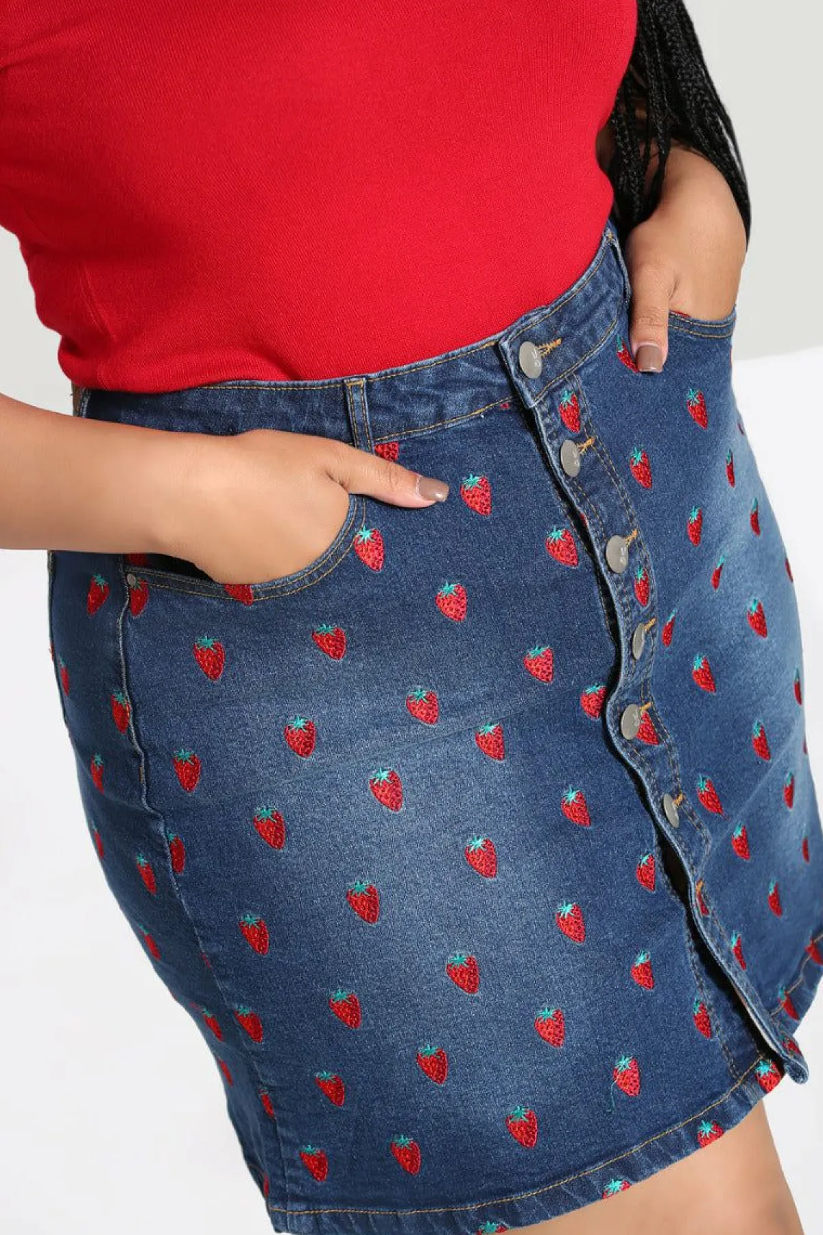 Women Hell Bunny Skirts<Strawberry Denim Mini Skirt
