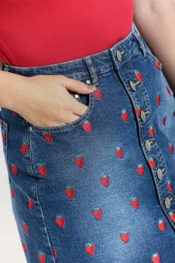 Women Hell Bunny Skirts<Strawberry Denim Mini Skirt