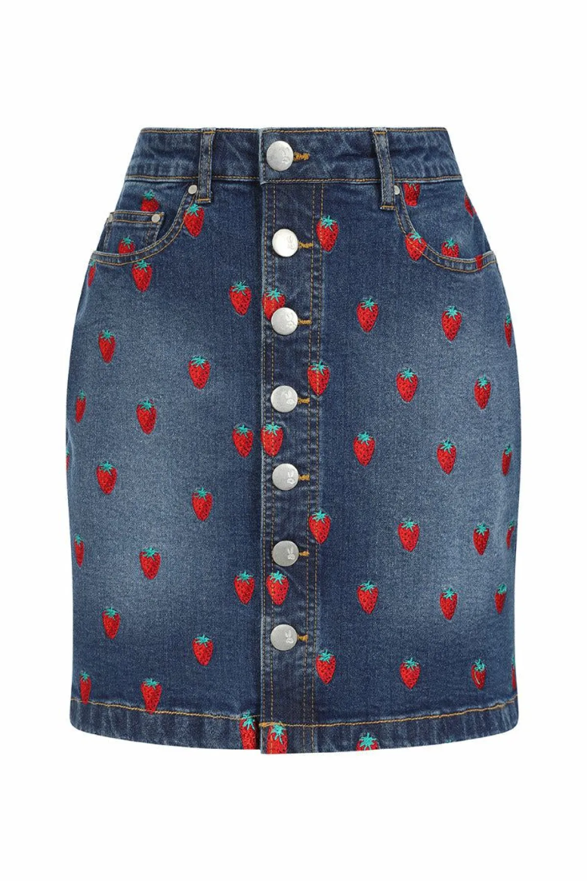 Women Hell Bunny Skirts<Strawberry Denim Mini Skirt