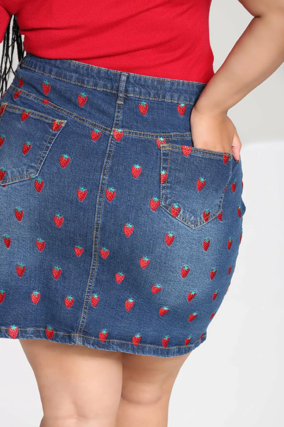 Women Hell Bunny Skirts<Strawberry Denim Mini Skirt