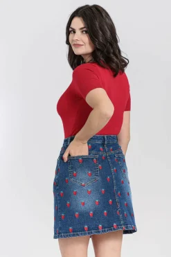 Women Hell Bunny Skirts<Strawberry Denim Mini Skirt