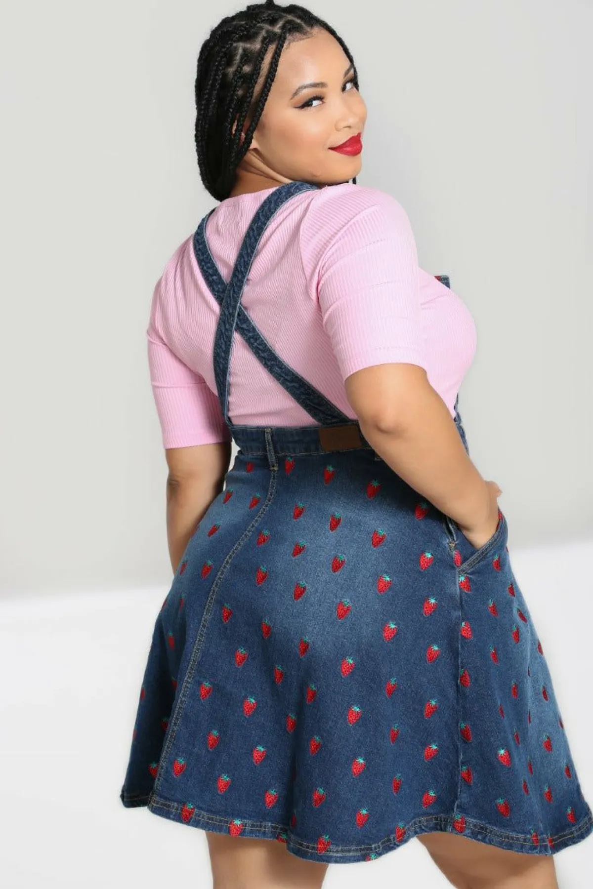 Women Hell Bunny Dresses<Strawberry Denim Pinafore Dress