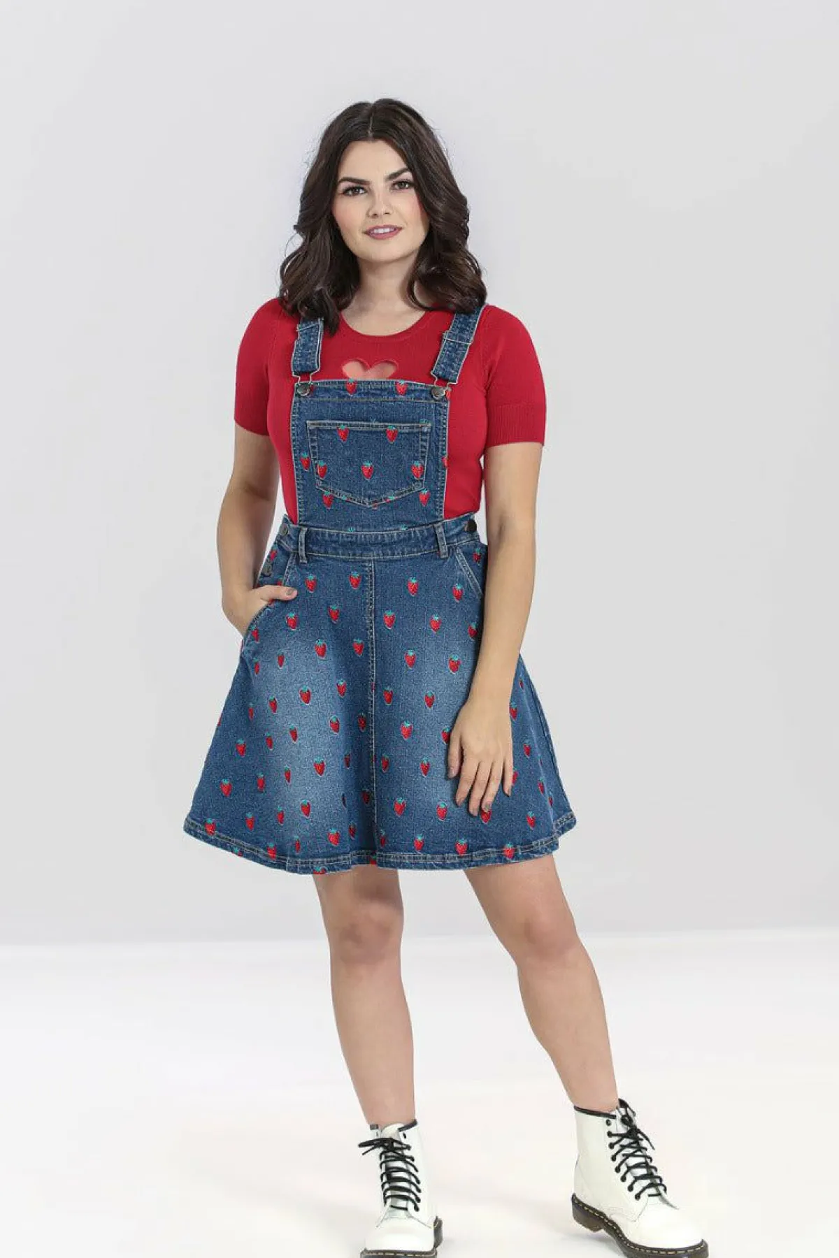 Women Hell Bunny Dresses<Strawberry Denim Pinafore Dress