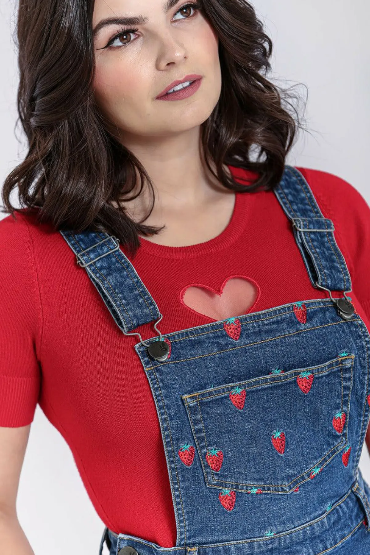 Women Hell Bunny Dresses<Strawberry Denim Pinafore Dress