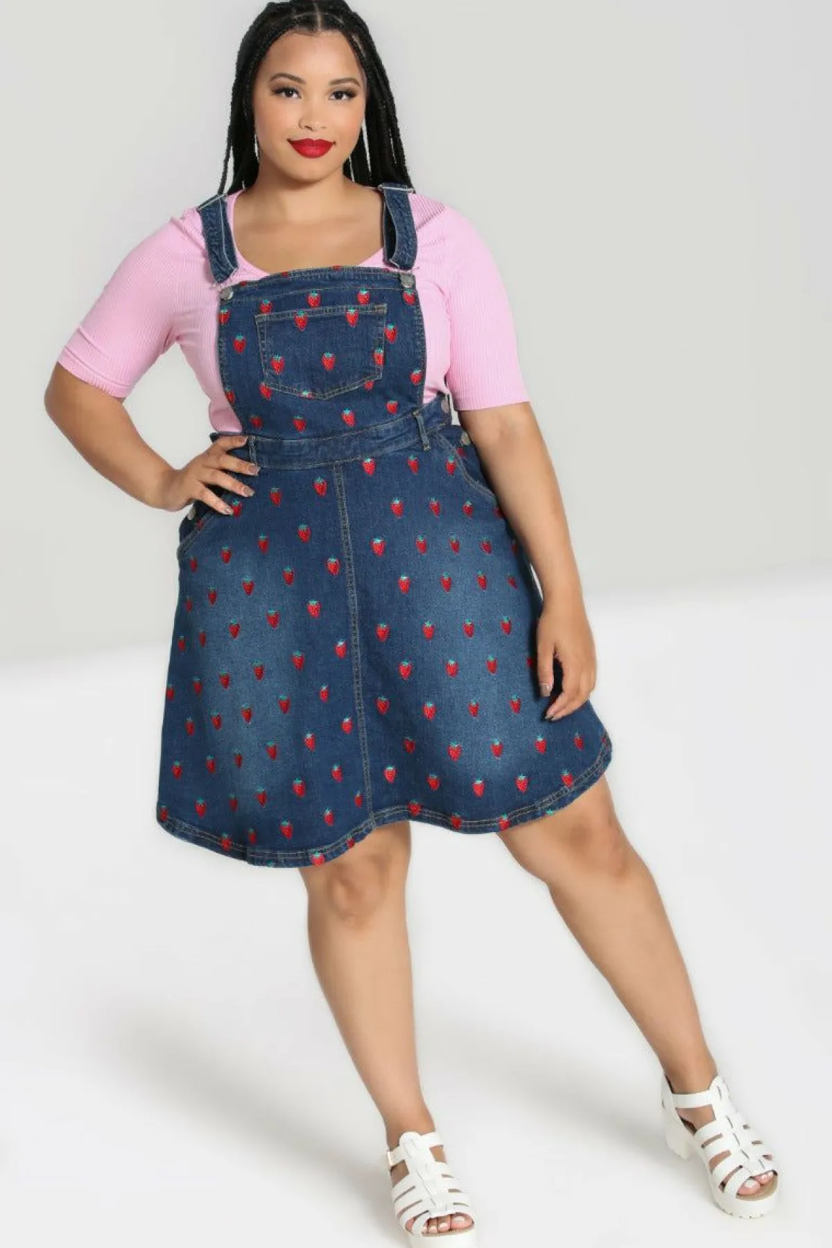 Women Hell Bunny Dresses<Strawberry Denim Pinafore Dress