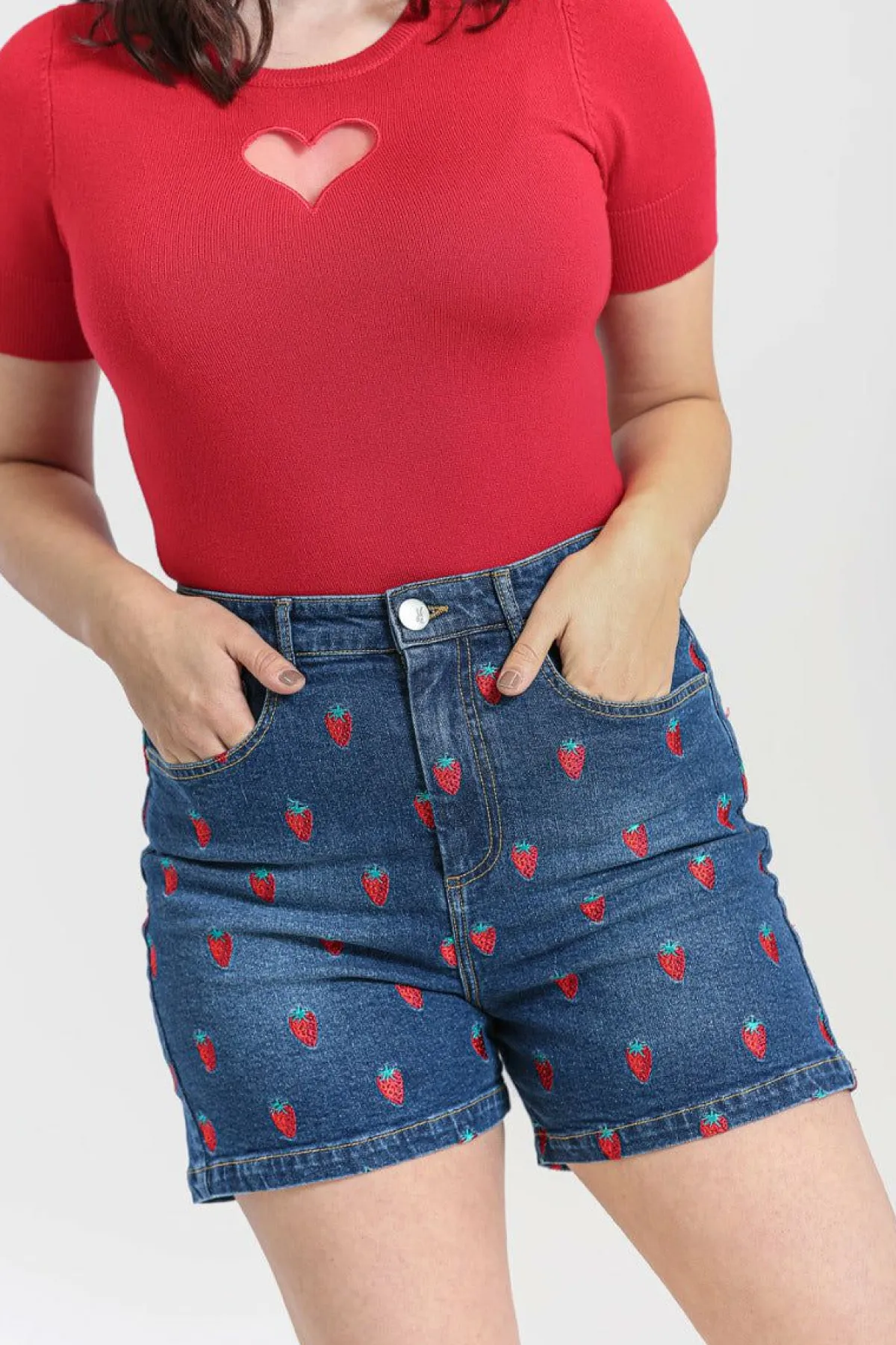 Women Hell Bunny Shorts<Strawberry Denim Shorts